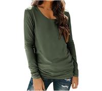 Langarmshirt Damen Basic U-Ausschnitt Shirt Dünne Langarm Pullover Elegant Einfarbige Unterhemd Weiche und kuschelige Unterwäsche Stretch Baumwolle Longshirt Lässige Leichte Tunika Tops Sportshirt