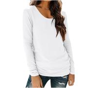 Langarmshirt Damen Basic U-Ausschnitt Shirt Dünne Langarm Pullover Elegant Einfarbige Unterhemd Weiche und kuschelige Unterwäsche Stretch Baumwolle Longshirt Lässige Leichte Tunika Tops Sportshirt