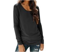 Langarmshirt Damen Basic U-Ausschnitt Shirt Dünne Langarm Pullover Elegant Einfarbige Unterhemd Weiche und kuschelige Unterwäsche Stretch Baumwolle Longshirt Lässige Leichte Tunika Tops Sportshirt
