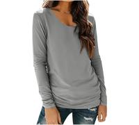 Langarmshirt Damen Basic U-Ausschnitt Shirt Dünne Langarm Pullover Elegant Einfarbige Unterhemd Weiche und kuschelige Unterwäsche Stretch Baumwolle Longshirt Lässige Leichte Tunika Tops Sportshirt