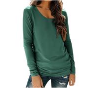 Langarmshirt Damen Basic U-Ausschnitt Shirt Dünne Langarm Pullover Elegant Einfarbige Unterhemd Weiche und kuschelige Unterwäsche Stretch Baumwolle Longshirt Lässige Leichte Tunika Tops Sportshirt
