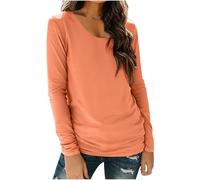 Langarmshirt Damen Basic U-Ausschnitt Shirt Dünne Langarm Pullover Elegant Einfarbige Unterhemd Weiche und kuschelige Unterwäsche Stretch Baumwolle Longshirt Lässige Leichte Tunika Tops Sportshirt