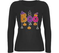 Langarmshirt Damen - Boo Halloween I Spooky Halloween - XXL - Schwarz - Halloween-Langarmshirt Fall Outfits halowen Oberteil Shirt Langarm Halloween-Oberteil Helloween Longsleeve Oberteile hellowee