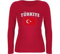 Langarmshirt Damen - Fußball EM WM - Türkiye Schriftzug mit Flagge | Türkei | Turkey | Türkisch - XL - Rot - fanartikel top 2024 europameisterschaft tuerkei langarm fussball fu ball türkische