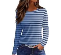 Langarmshirt Damen Gestreift Shirt Rundhals Oversize Ringelshirt | Elegant Leicht Frühjahr Lässige Farbblock Oberteil Baumwolle Herbst Schöne Weit Elegant Oberteile