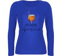 Langarmshirt Damen - Karneval & Fasching - Hallöchen Aperölchen I Aperol Spritz Mädelsabend I Aperol Spritz Geschenk - L - Blau - Oberteil Karnevals t Shirt Faschings Sauf Langarm Tshirt