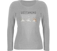 Langarmshirt Damen - Katze Katzen - Katzenmama Katzenbesitzerin Katzenliebhaberin Katzenmutter - S - Grau meliert - dame katzenliebhaber katzenmotiv cat mom cats für katzenfreunde katzenfreund