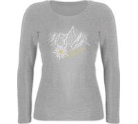 Langarmshirt Damen - Kompatibel mit Oktoberfest - Edelweiß Berge Wandern Wanderlust Berg Ruft Alpen - XL - Grau meliert - Langarm Bayerisches Oberteil Frau bayrische Bergen Shirt bergmotiv