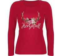 Langarmshirt Damen - Kompatibel mit Oktoberfest - Herzmadl - XL - Rot - trachtenshirt bayerisches oberteil frau bayrische madl langarm trachtentshirts bayerische outfit bayrisch hirsch langarmshirts