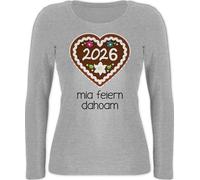 Langarmshirt Damen - Kompatibel mit Oktoberfest - Hirsch Edelweiß - XL - Grau meliert - trachten tshirt bayerisches oberteil frau bayrische reh langarm trachtenshirt trachtentshirts bayrisch wasen