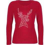 Langarmshirt Damen - Kompatibel mit Oktoberfest - Hirschmotiv I Hirsch I Deer - XL - Rot - Tracht Oberteil trachtentshirts bayrische weißer Shirt trachtenshirt Langarm bayerische Outfit bayrisch