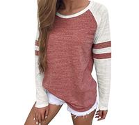 Langarmshirt Damen mit Farbblock Streifen, Gestreifte T Shirt Damen Langarm,Oberteile Damen Herbst Bluse Rundhals Lässig Sport Tshirt Tunika Top Tee Sportshirt T-Shirts für Frauen Teenager Mädchen