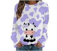 Langarmshirt Damen Nette Cartoon Kuh Muster Rundhals Langarm Tshirt Frühling Herbst Tunika Oberteil Tops Frauen Teenager Mädchen Locker T Shirt Casual Blusen Streetwear