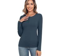 Langarmshirt Damen Oberteil Basic Langärmeliges T-Shirt Elegant Thermo Oberteil Langarm Unterhemd Thermounterwäsche Thermoshirt (Dunkelblau, XS)