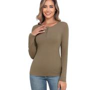Langarmshirt Damen Oberteil Basic Langärmeliges T-Shirt Elegant Thermo Oberteil Langarm Unterhemd Thermounterwäsche Thermoshirt (Hellbraun, M)