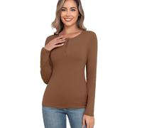 Langarmshirt Damen Oberteil Basic Langärmeliges T-Shirt Elegant Thermo Oberteil Langarm Unterhemd Thermounterwäsche Thermoshirt (Kaffee, M)