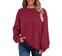 Langarmshirt Damen Oversize Lässige Geometrisch Textur Sweatshirts Herbst Winter Longsleeve Shirt 2025 überschnittenen Schultern Rundhalsausschnitt Pullover Lockere Oberteile mit Brusttasche