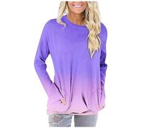 Langarmshirt Damen,Patchwork T Shirts Blusen Tunika Sweatshirt Pullover Mit Taschen Langarm Rundhals/V-Ausschnitt Freizeit Shirts Basic Elegant Sweatshirts Tunika Tops für Herbst Winter