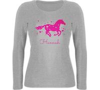 Langarmshirt Damen - Pferd - Pferde Geschenk Mädchen - XL - Grau meliert - mädchen+Langarmshirt+Pferde reiten Sachen pferdebesitzer Horse Longsleeve pferdeshirts Langarm Pferd,
