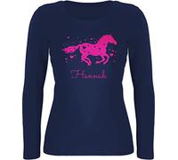 Langarmshirt Damen - Pferd - Pferde Geschenk Mädchen - XS - Marineblau - mädchen+Langarmshirt+Pferde Reiter Sachen pferden Horse Langarm Langarmshirt+mit+Pferd pferdemotiv Longsleeve für