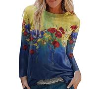 Langarmshirt Damen Pullover Elegant mit Blumenmuster Oversized Sweatshirt Rundhals T-Shirt Langarm Lässiges Große Größen Langarmshirts für Frauen Oberteile Basic Tunika Top Bluse Sportshirt Tee