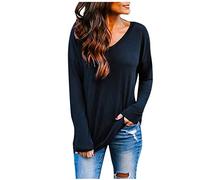 Langarmshirt Damen Pullover- Rückenfreies Oberteil Damen Sexy,T Shirt Damen V Ausschnitt Langarm Tunika Backless Top Locker Lässig Elegante Bluse Sweatshirt Oberteile Blusen & Tuniken für Frauen