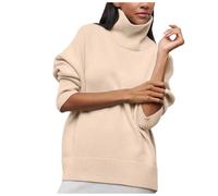 Langarmshirt Damen Rollkragenpullover Turtleneck Oberteile Casual Einfarbig Rolli Pullover Basic Top Pullover Winter Rollkragenpullover Warm Langarm Strickpullover Lässiges Stricken Pulli (Khaki, L)
