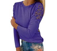 Langarmshirt Damen Rundhals - Oberteile Damen Herbst T Shirt Langarm mit Cutout Blumenmuster Bluse Elegant Pullover Tunika Große Größen Top Einfarbig Sweatshirt Blusen & Tuniken für Frauen