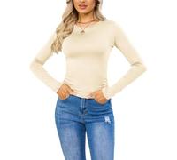 Langarmshirt Damen Slim Crop Top Longsleeve Damen Y2K Hohe Elastizität Basic Langarmshirts T-Shirts für Fitness, Alltag und Base Layering