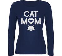 Langarmshirt Damen - Sprüche Statement mit Spruch - Cat Mom Katzenkopf - XXL - Marineblau - sprüchen Langarm sprueche Katze Shirt Tshirt spruechen Katzen Oberteil lustige sprüche, catmom Shirts t