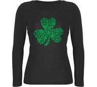 Langarmshirt Damen - St. Patricks Day - Dreiblättriges Kleeblatt Shamrock - XXL - Schwarz - 3 blätteiges Langarm Shirt Irish Party Outfit Sankt st Langarmshirts Happy -Shirt Paddys for a