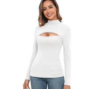 Langarmshirt Damen Thermo Oberteil Thermounterwäsche Basic Langarm Rollkragenshirt Stehkragen T-Shirt Thermoshirt Elegant Innenfleece Langärmeliges Unterhemd Rollkragenpullover (Weiß, M)