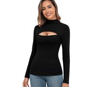Langarmshirt Damen Thermo Oberteil Thermounterwäsche Basic Langarm Rollkragenshirt Stehkragen T-Shirt Thermoshirt Elegant Innenfleece Langärmeliges Unterhemd Rollkragenpullover (Schwarz, XL)