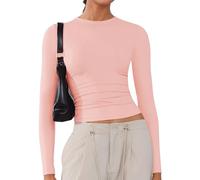 Langarmshirt Damen Tshirts Rundhals Elegant Langarm Oberteile Basic Eng Y2k Tee Tops Einfarbig Shirts Korallen XS