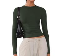 Langarmshirt Damen Tshirts Rundhals Elegant Langarm Oberteile Basic Eng Y2k Tee Tops Einfarbig Shirts Olivgrün XXL