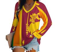 Langarmshirt Damen V-Ausschnitt Oberteile Sri Lanka Flagge Oversized Langarm Shirt Elegant Lose Longshirt T-Shirt Pullover Mehrfarbig Basic Top