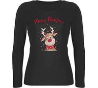 Langarmshirt Damen - Weihnachten Geschenke Bekleidung - Merry Christmas Rentier I Elch - M - Schwarz - Langarm weihnachtsshirt, Damen, weihnachtsshirt weihnachtsmotiv elk Shirt lang