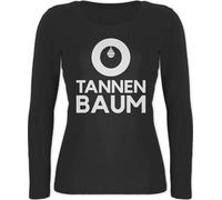 Langarmshirt Damen - Weihnachten Geschenke Christmas Bekleidung - O Tannenbaum - Weiß - L - Schwarz - weihnachtsmotiv Baum Oberteil weihnachtsshirt weihnacht Langarm Weihnachts Shirt