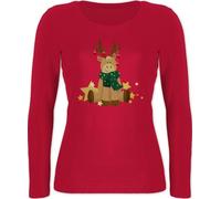 Langarmshirt Damen - Weihnachten Geschenke Christmas Bekleidung - süßer Elch - S - Rot - weihnachtshirt weihnachtsshirt weihnachtsmotiv süßes Shirt weinachtspolover weihnachtstshirts weihnacht