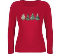 Langarmshirt Damen - Weihnachten Geschenke Christmas Bekleidung - Weihnachtsbäume - L - Rot - Weihnachts Shirt Langarm weihnachtsshirt weihnachtsmotiv Tannenbaum Oberteil Longsleeve