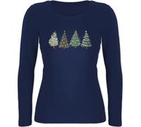 Langarmshirt Damen - Weihnachten Geschenke Christmas Bekleidung - Weihnachtsbäume - M - Marineblau - Weihnachts Shirt Langarm weihnachtsshirt weihnachtsmotiv Tannenbaum Oberteil Longsleeve