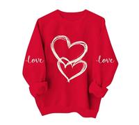 Langarmshirt Damen Weihnachtspullover Valentins-Sweatshirt Basic Rundhals Pullover Süße Liebesdruck Shirts Sexy Leopardenmuster Tops Teenager Mädchen Festliche Sportshirt Baumwolle Winterpullover