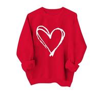 Langarmshirt Damen Weihnachtspullover Valentins-Sweatshirt Basic Rundhals Pullover Süße Liebesdruck Shirts Sexy Leopardenmuster Tops Teenager Mädchen Festliche Sportshirt Baumwolle Winterpullover