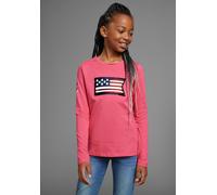 Langarmshirt DELMAO "Mit Wendepailletten", Mädchen, Gr. 176/182, pink, Jersey, Obermaterial: 100% Baumwolle, bestickt, Basic hüftlang, Rundhals, Shirts Langarmshirt, Pailletten in 2 Farben zu tragen (