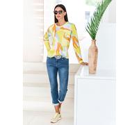 Langarmshirt HEINE "Druck-Shirt", Damen, Gr. 44, bunt (pistazie, limone, bedruckt), 95% Polyester, 5% Elasthan, bedruckt, gemustert, mehrfarbig, Rundhals, Shirts Langarmshirt (42450164-44) pistazie, l