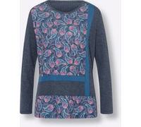 Langarmshirt HEINE "Druck-Shirt", Damen, Gr. 44, bunt (dunkelblau, rosé, bedruckt), 78% Polyester, 19% Viskose, 3% Elasthan, Einsatz:5% Elasthan, 95% Polyester, gemustert, mehrfarbig, Rundhals, Shirts