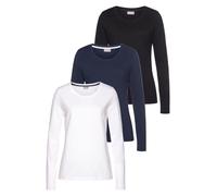 Langarmshirt EASTWIND, Damen, Gr. 36/38, bunt (schwarz, marine, weiß), Obermaterial: 95% Baumwolle, 5% Elasthan, Basic, Basic, Rundhals, Shirts Langarmshirt, Langarm, im Basic-Stil, Rundhalsausschnitt