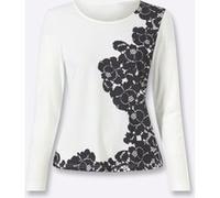 Langarmshirt HEINE "Druck-Shirt", Damen, Gr. 34, schwarz-weiß (ecru, schwarz, bedruckt), 95% Polyester, 5% Elasthan, bedruckt, gemustert, mehrfarbig, Rundhals, Shirts Langarmshirt (12390608-34) ecru,