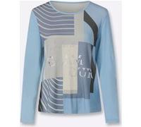 Langarmshirt HEINE "Druck-Shirt", Damen, Gr. 34, eisblau, hellgrau, bedruckt, 95% Viskose, 5% Elasthan, bedruckt, gemustert, mehrfarbig, Rundhals, Shirts Langarmshirt (55094610-34) eisblau, hellgrau, 