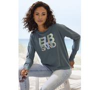 Langarmshirt ELBSAND "Ilda", Damen, Gr. L (40), blau (petrol), Jersey, Obermaterial: 50% Baumwolle, 50% Polyester, unifarben, figurumspielend hüftlang, Rundhals, Shirts Langarmshirt, mir Frontprint (3
